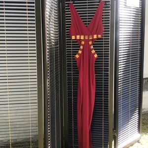 Burgundy and gold maxi dress